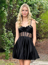 Navy Blue Sweetheart Spaghetti Strap 3D Flower A-line Mini Dress Homecoming Dress